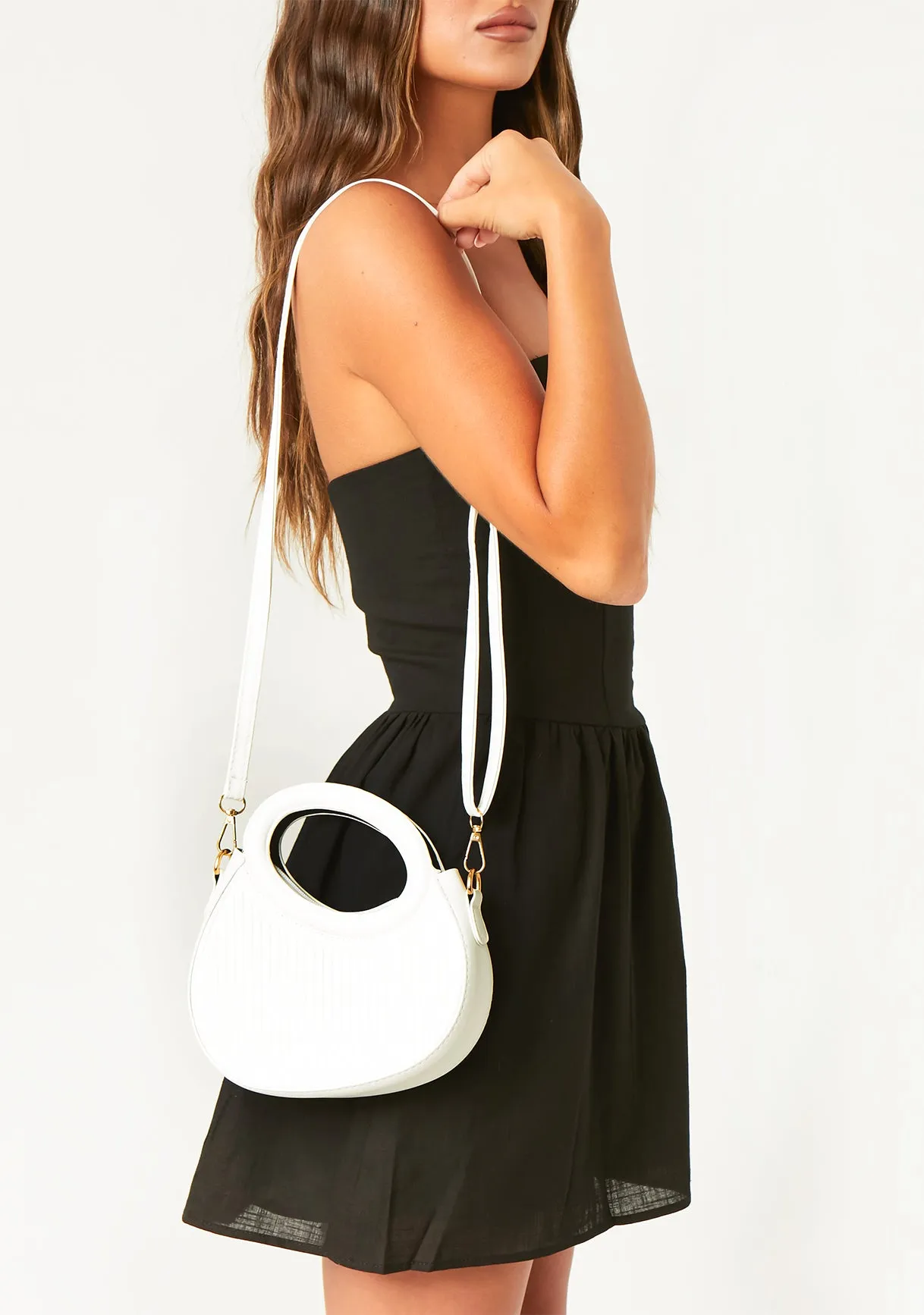 Eliza White Oval Top Handle Crossbody Bag