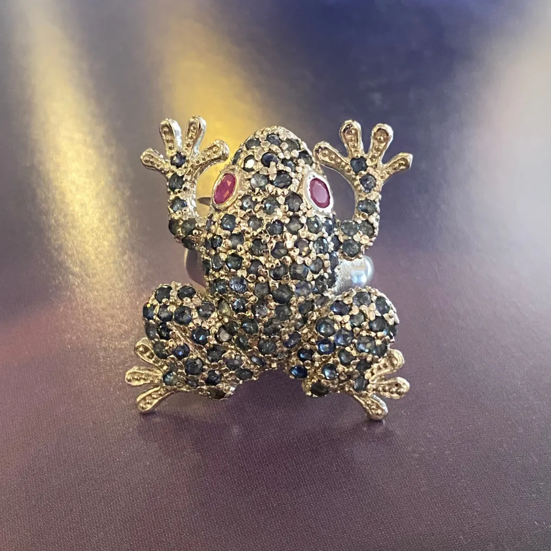 Encrusted Sapphire & Ruby Frog Accent Ring