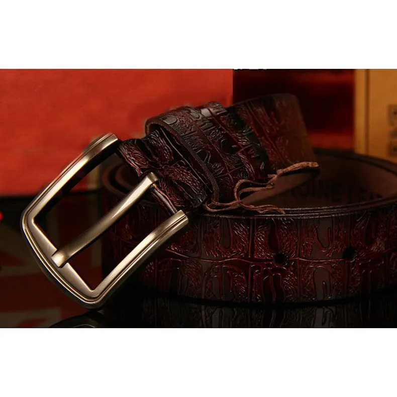 Exotic Texture Pin Buckle Leather Strap Belt