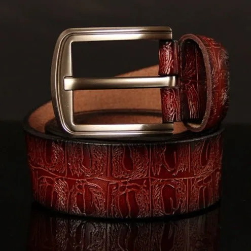 Exotic Texture Pin Buckle Leather Strap Belt