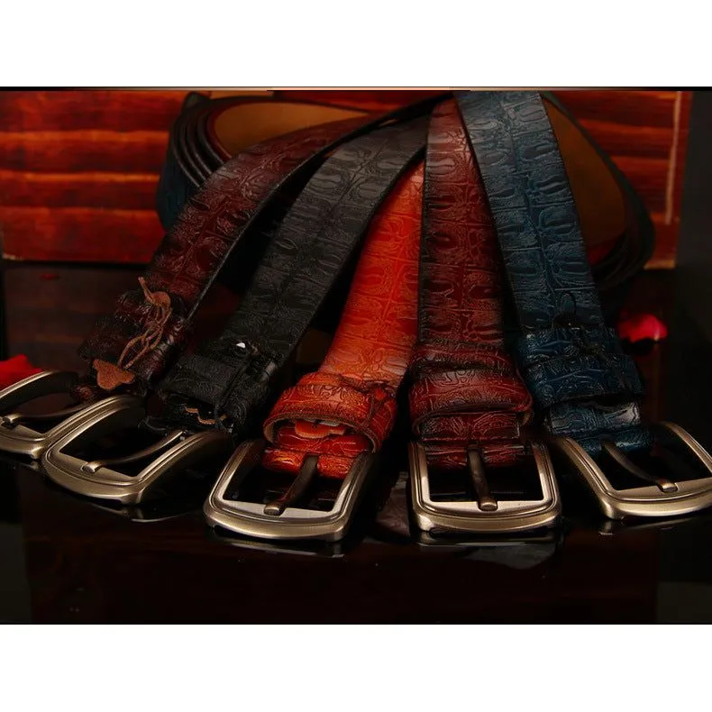 Exotic Texture Pin Buckle Leather Strap Belt