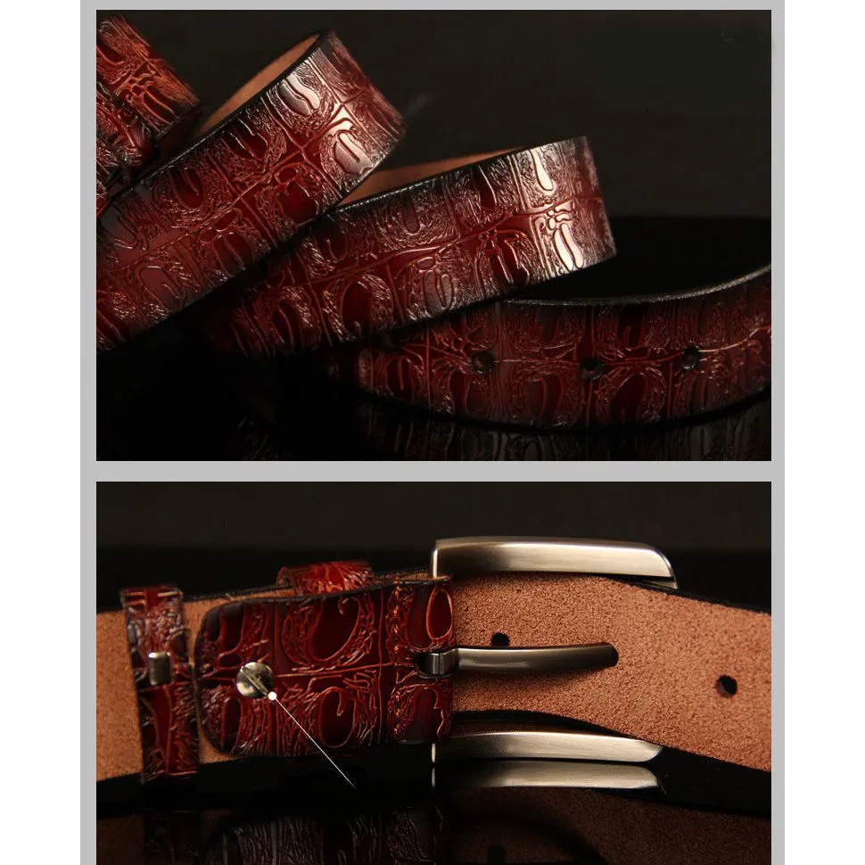 Exotic Texture Pin Buckle Leather Strap Belt