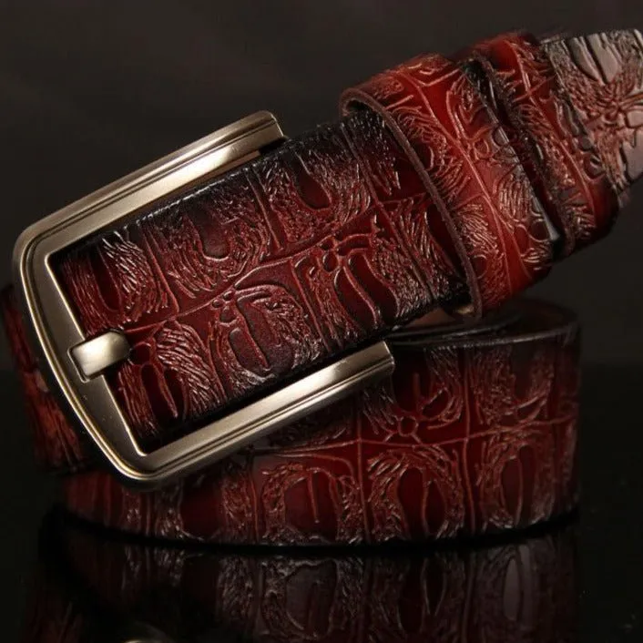 Exotic Texture Pin Buckle Leather Strap Belt