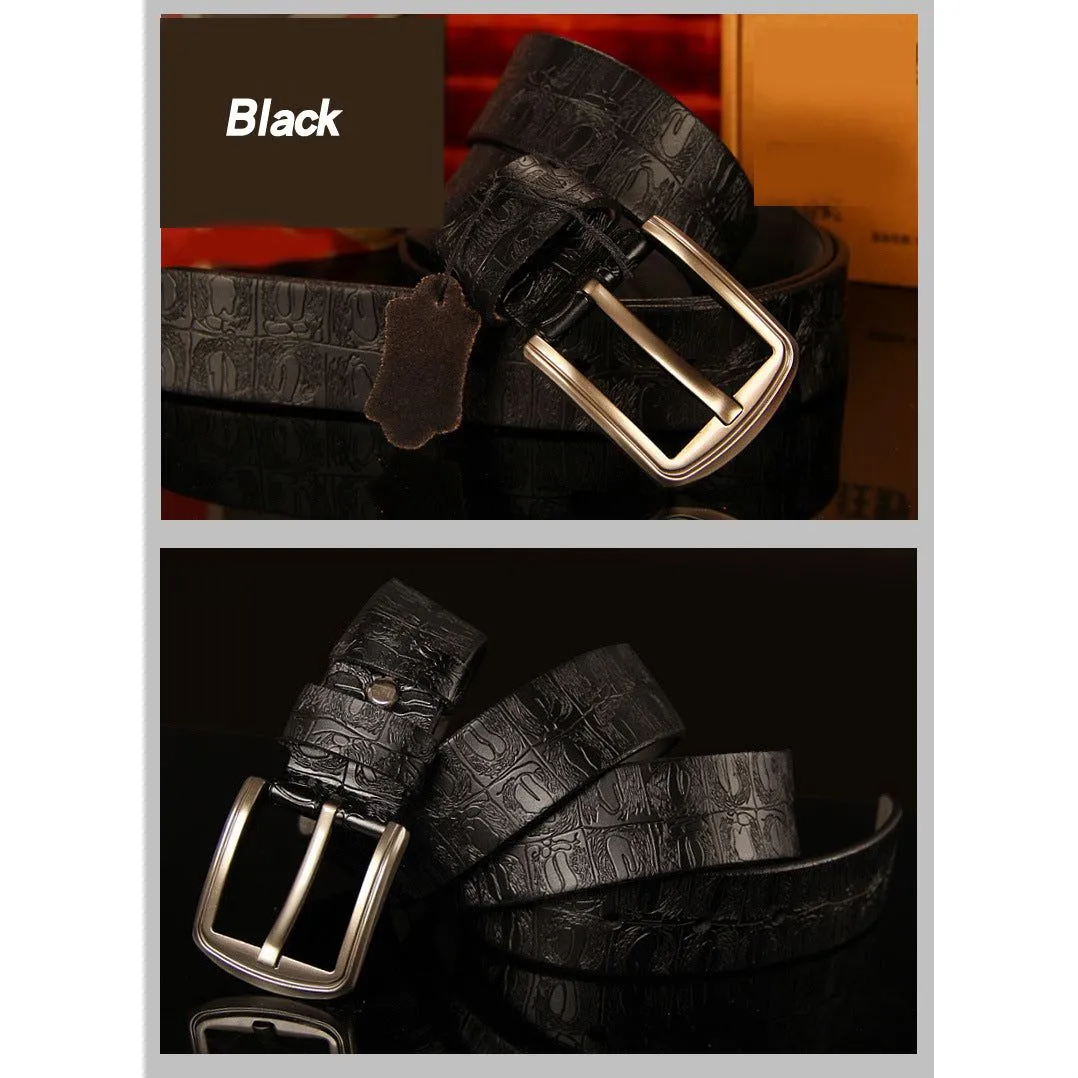 Exotic Texture Pin Buckle Leather Strap Belt