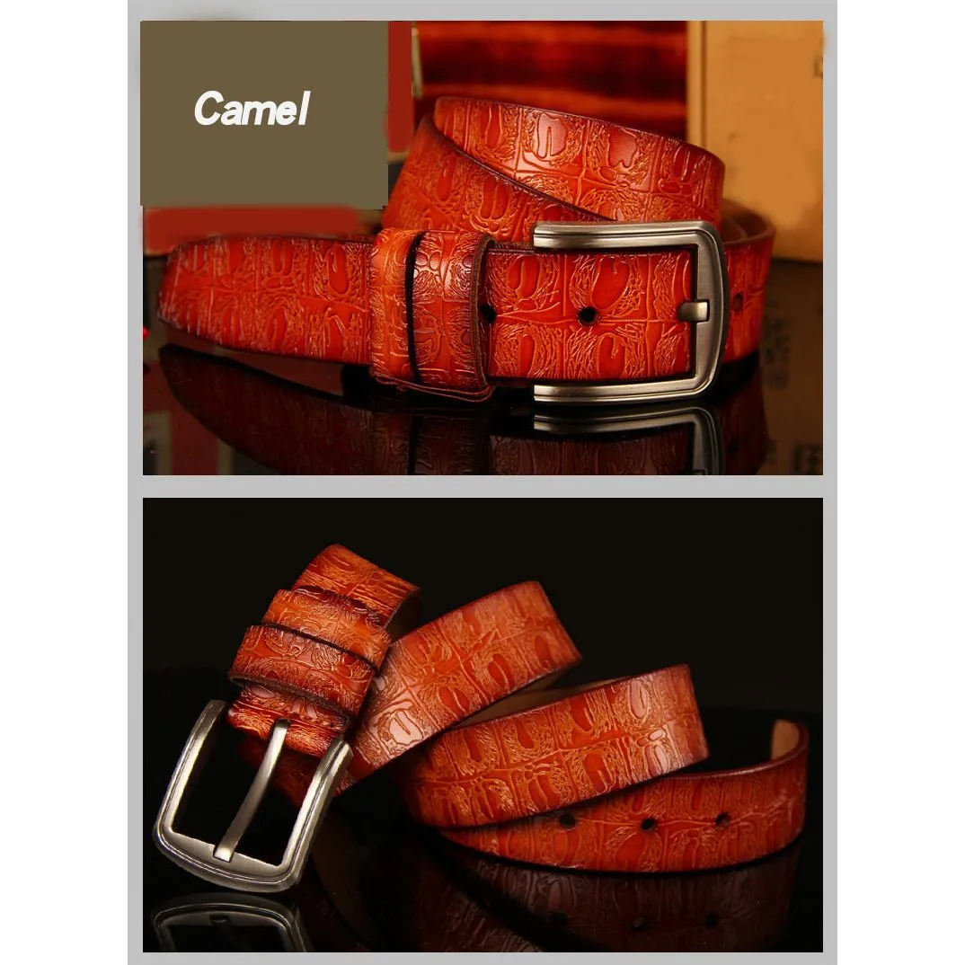 Exotic Texture Pin Buckle Leather Strap Belt