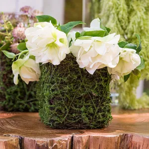 Faux Moss and Wicker Mini Favor Planter with Liner