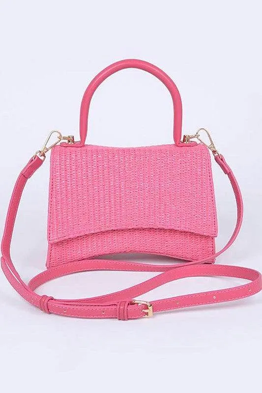 Faux Straw Top Handle Crossbody Swing Bag