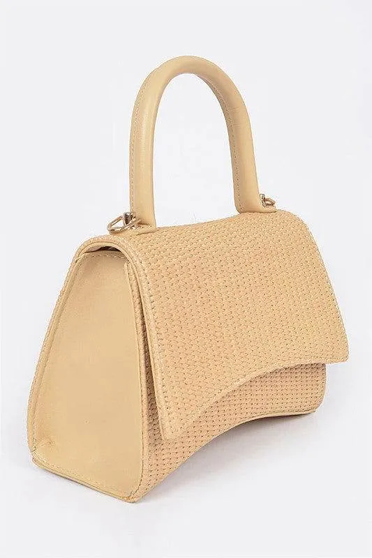 Faux Straw Top Handle Crossbody Swing Bag