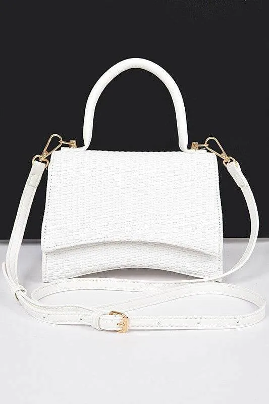 Faux Straw Top Handle Crossbody Swing Bag