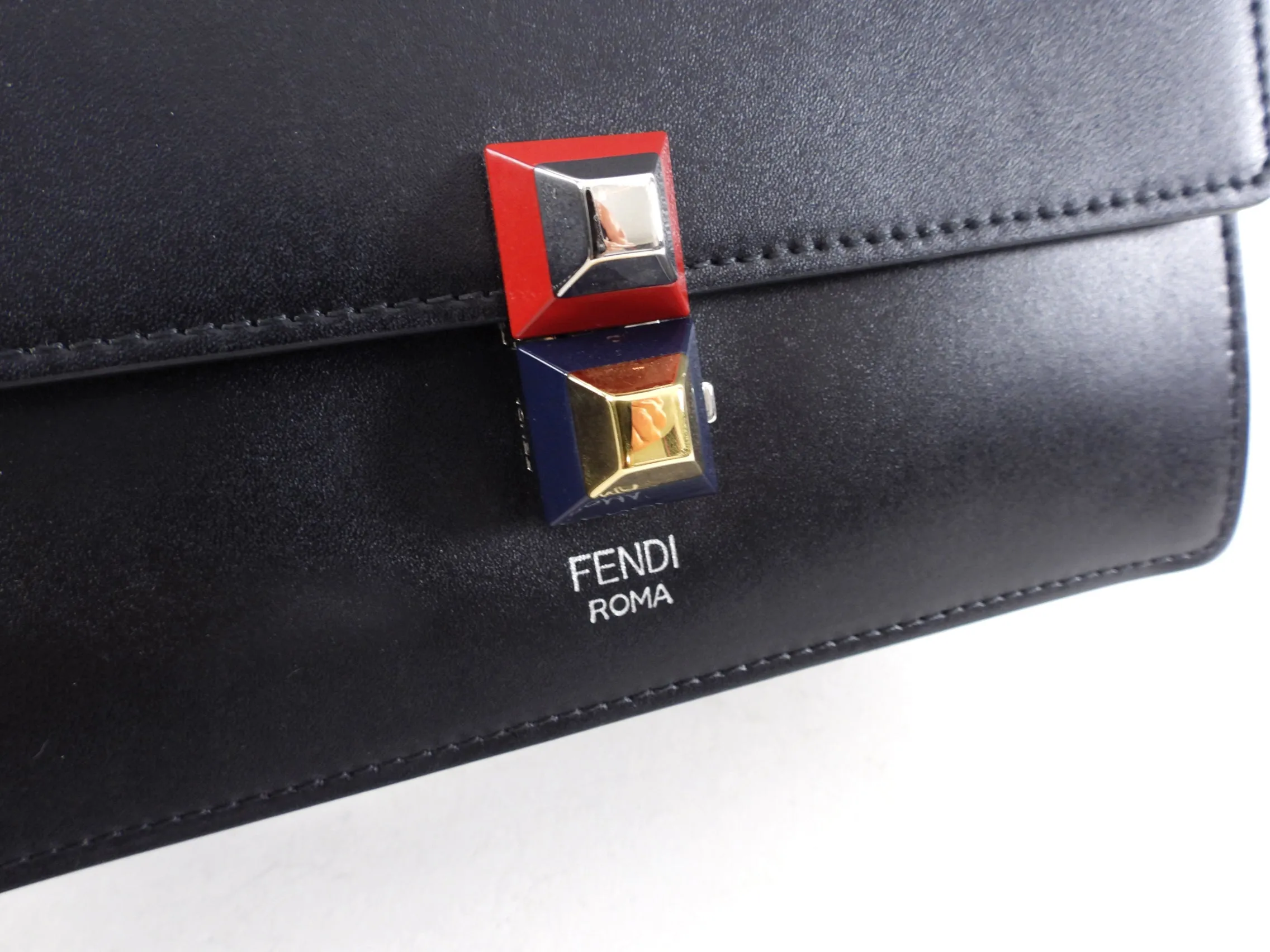 Fendi Black Leather Kan 1 Small Crossbody Chain Bag