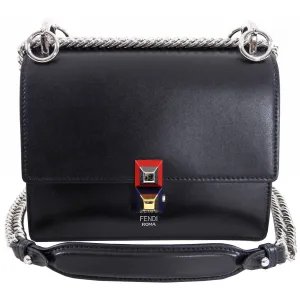 Fendi Black Leather Kan 1 Small Crossbody Chain Bag