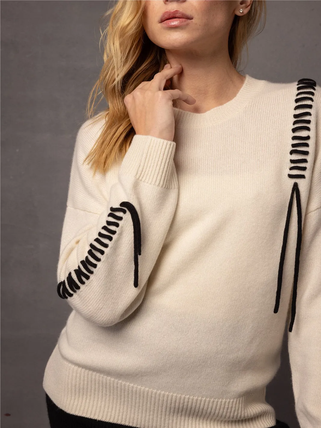 Flo Cashmere Crew with Stitch Details