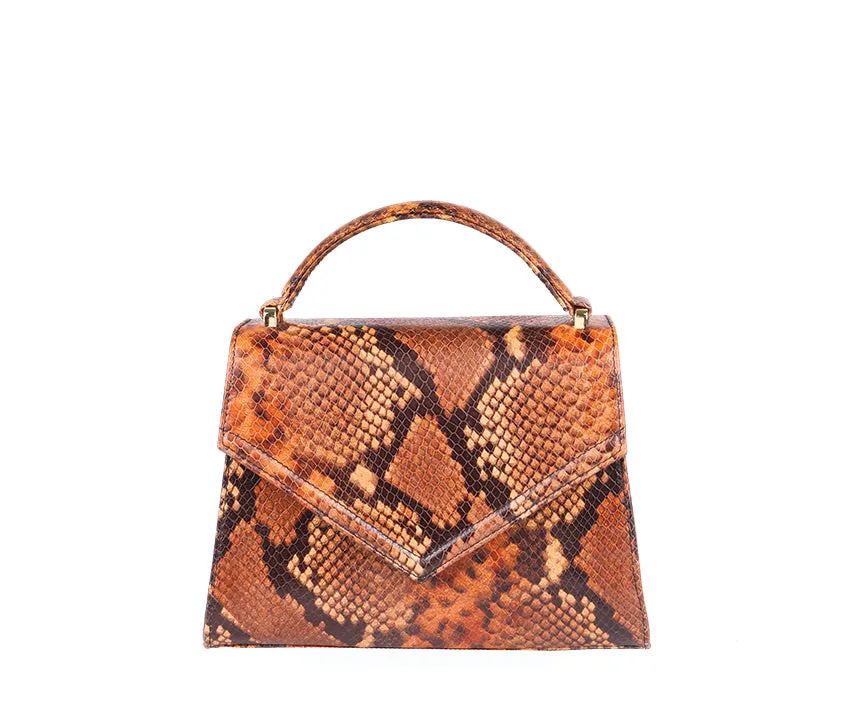 flo&sue Python-embossed Leather Top Handle Bag