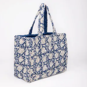 Floral Quilted Tote Bag in Blue Origin Pink