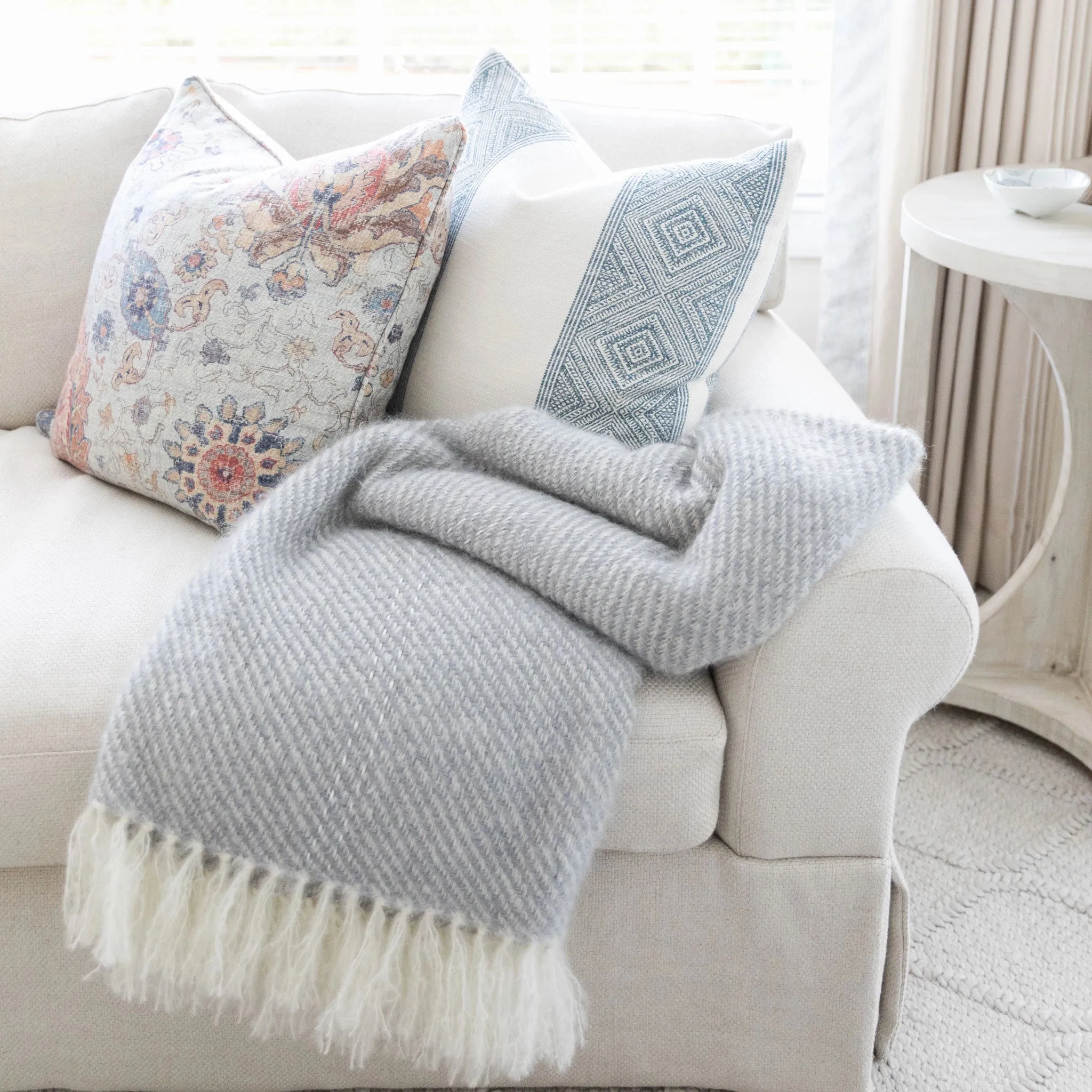 Fog Gray Handwoven Mohair Throw