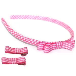 Gingham Ribbon School Headband and Ribbon Clips Set