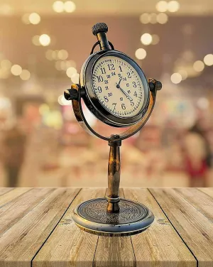 Handmade Antique Stand Brass Table Top Clock with Roman Numbers Nautical Style Home & Office Decor Gift Item 5 Inch