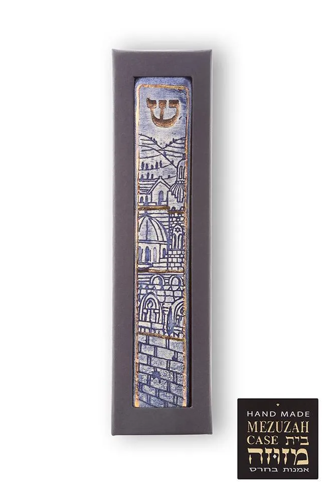 Handmade Ceramic Unique Mezuzah Jerusalem Walls