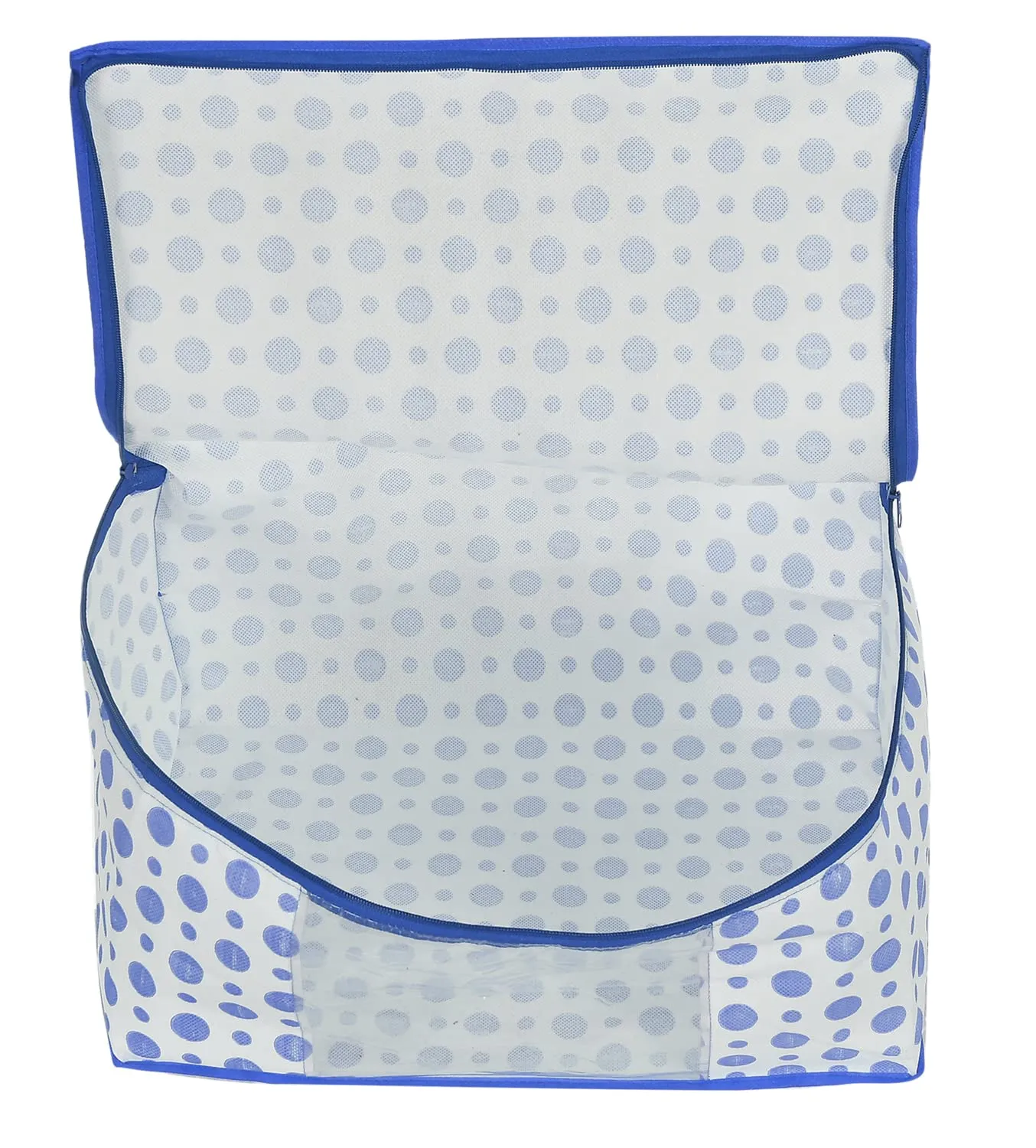 Heart Home Dot Printed Non-Woven Saree Cover, Cloth Organizer, Wardrobe Organiser With Tranasparent Window- Pack of 3 (Blue)-46HH0494