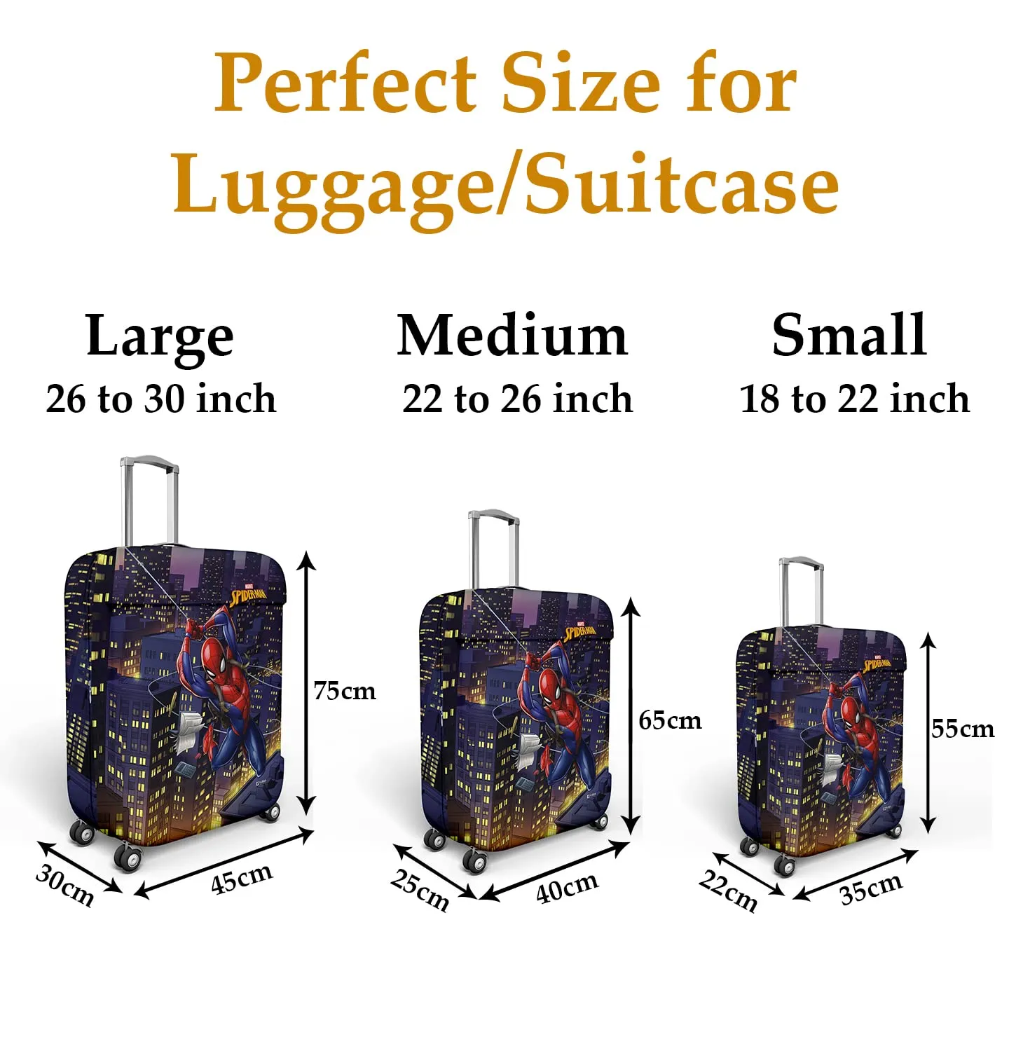 Heart Home Marvel Spiderman Luggage Cover | Polyester Travel Suitcase Cover | Washable | Stretchable Suitcase Cover | 18-22 Inch-Small | 26-30 Inch-Large | Pack of 2 | Multicolor