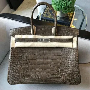 Hermès Birkin 35 Gris Elephant Alligator Mississippi Matte Palladium Hardware PHW