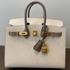 Hermès Birkin HSS 25 Craie/Gris Asphalte Sellier Epsom Brushed Gold Hardware BGHW