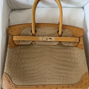 Hermès Birkin Limited Edition 30 Poussiere Grand Marriage Alligator Mississippi Matte Permabrass Hardware PER