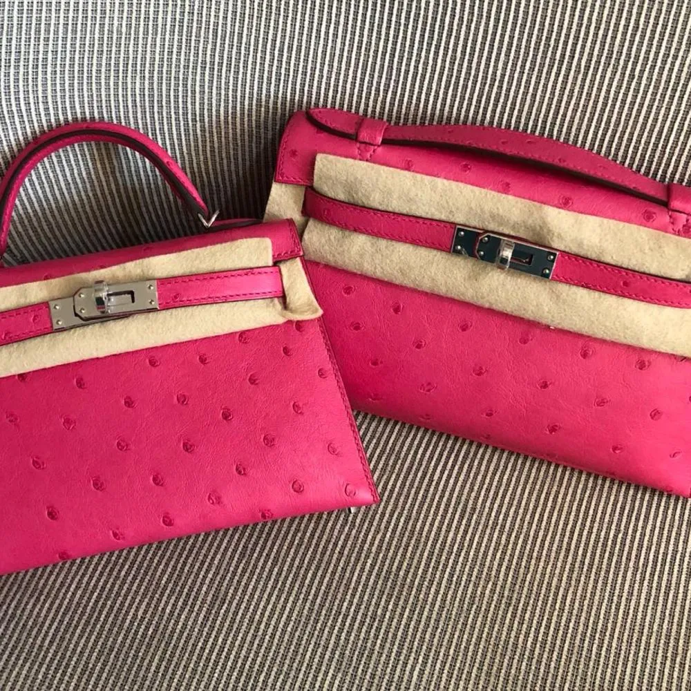 Hermès Kelly 20 Rose Tyrien Ostrich Palladium Hardware PHW