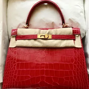 Hermès Kelly 25 Braise Alligator Mississippi Lisse Gold Hardware GHW