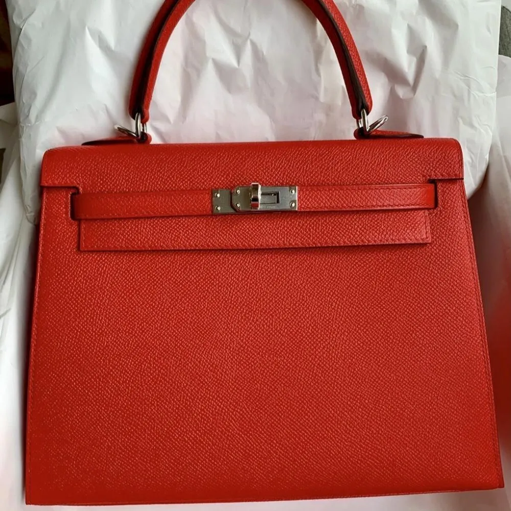 Hermès Kelly 25 Rouge de Coeur/Rouge Grenat Verso Sellier Epsom Palladium Hardware PHW