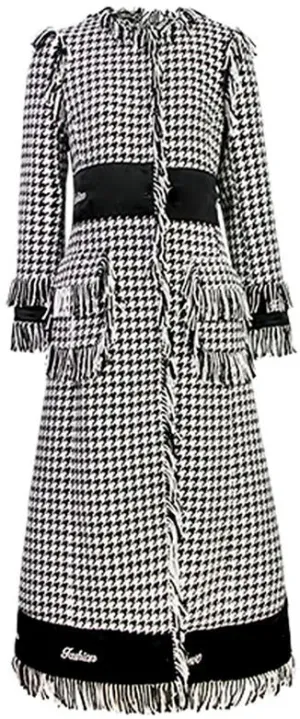 Houndstooth Fringed Coat