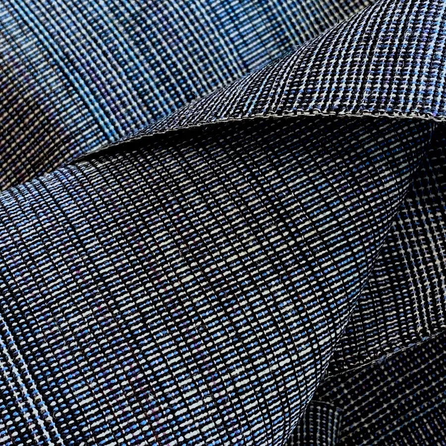 Indigos/Blacks Grid-Weave Melange, Kimono Wool from Japan By the Yard #240