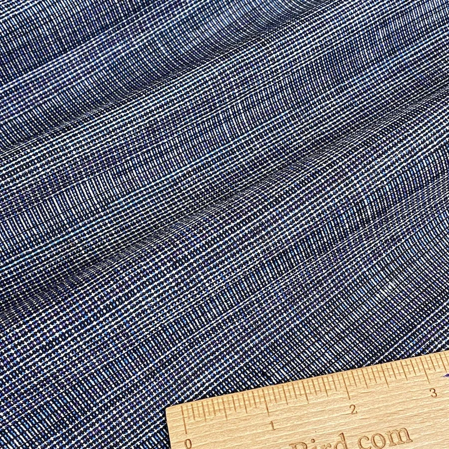 Indigos/Blacks Grid-Weave Melange, Kimono Wool from Japan By the Yard #240