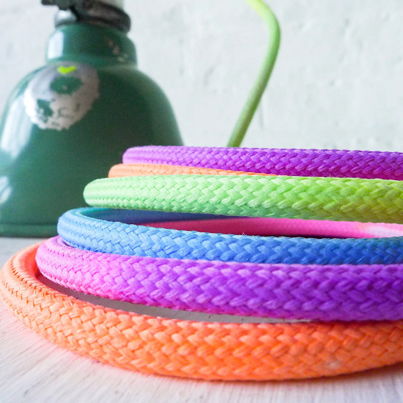 Industrial Mint Clip Clamp Lamp Hand Dyed Neon Ombre Pastel Rainbow Textile Cord