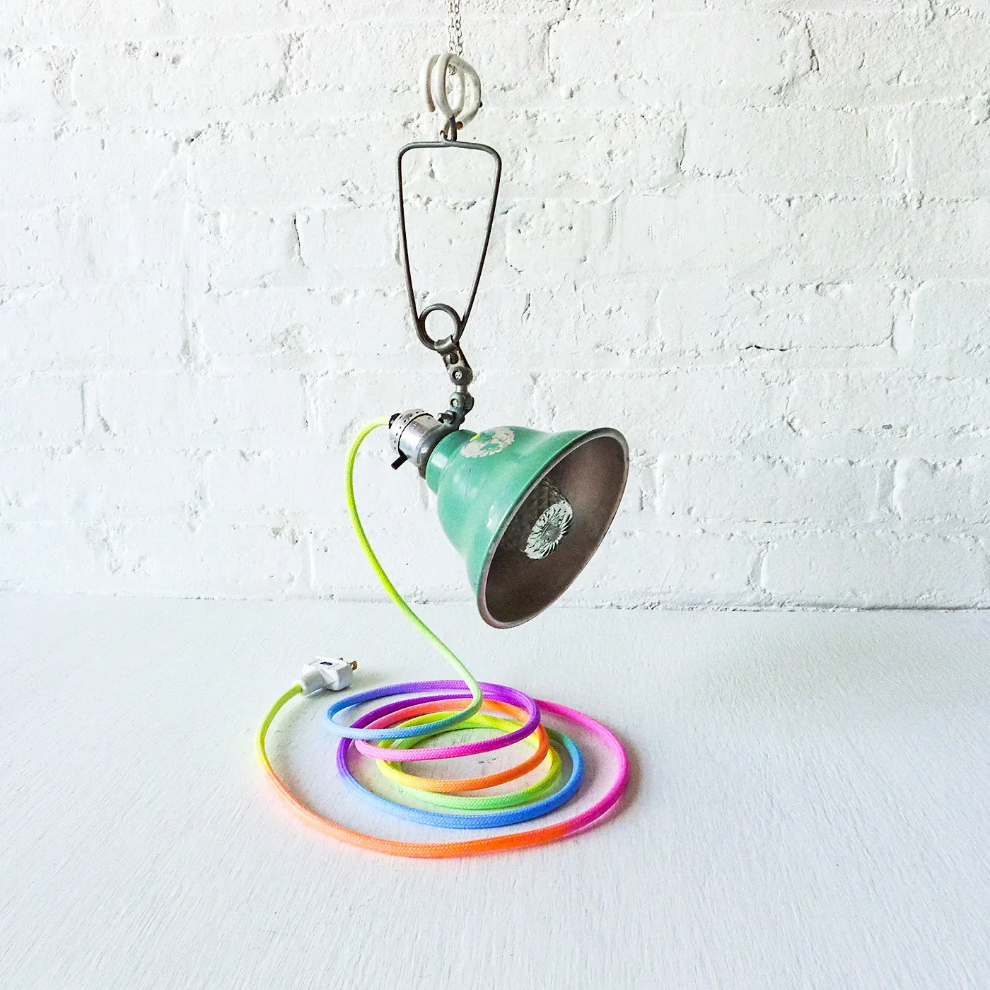 Industrial Mint Clip Clamp Lamp Hand Dyed Neon Ombre Pastel Rainbow Textile Cord