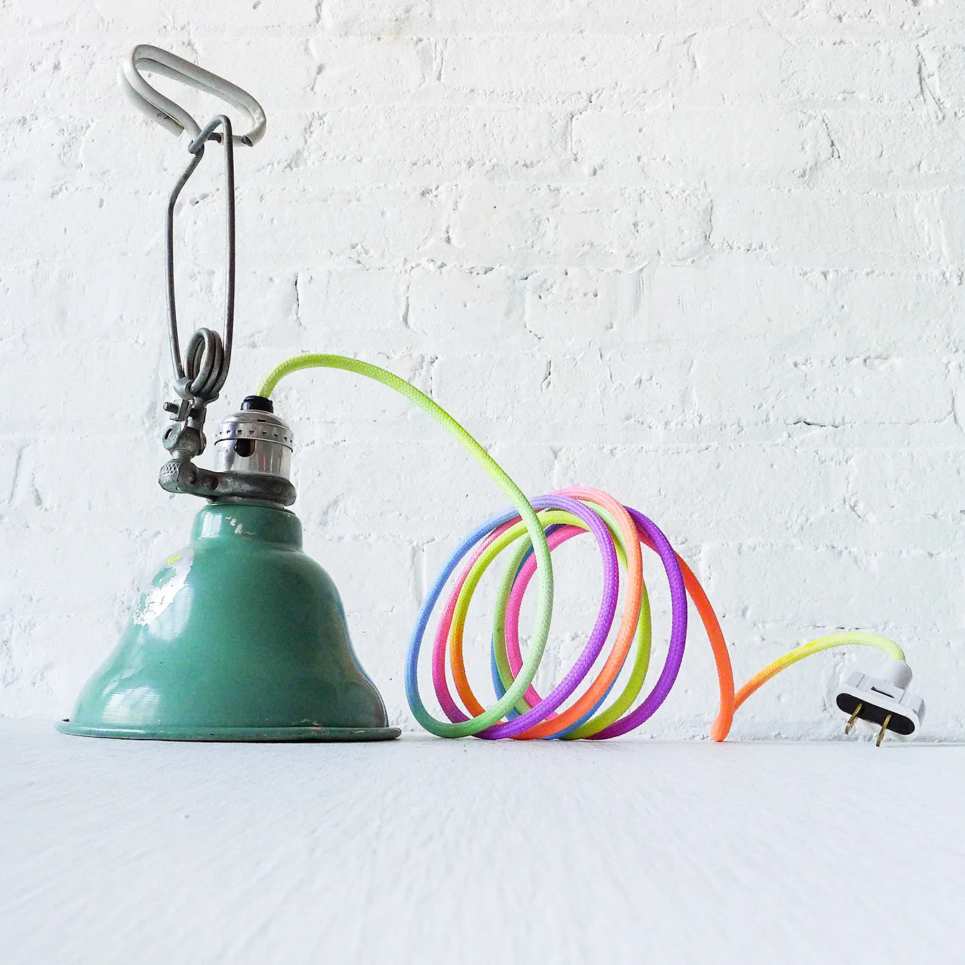 Industrial Mint Clip Clamp Lamp Hand Dyed Neon Ombre Pastel Rainbow Textile Cord