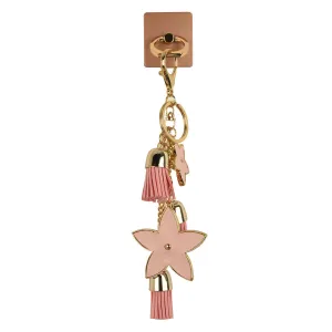 iOrigin Ring Grip and Kick Stand   Pink Flowers with Faux Leather Tassels Key Chain for Mobile Phones & Tablets