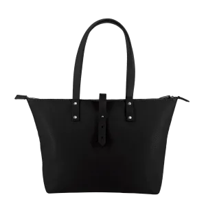 Italian Leather Tote with Wool Felt and Zip - Black and Black