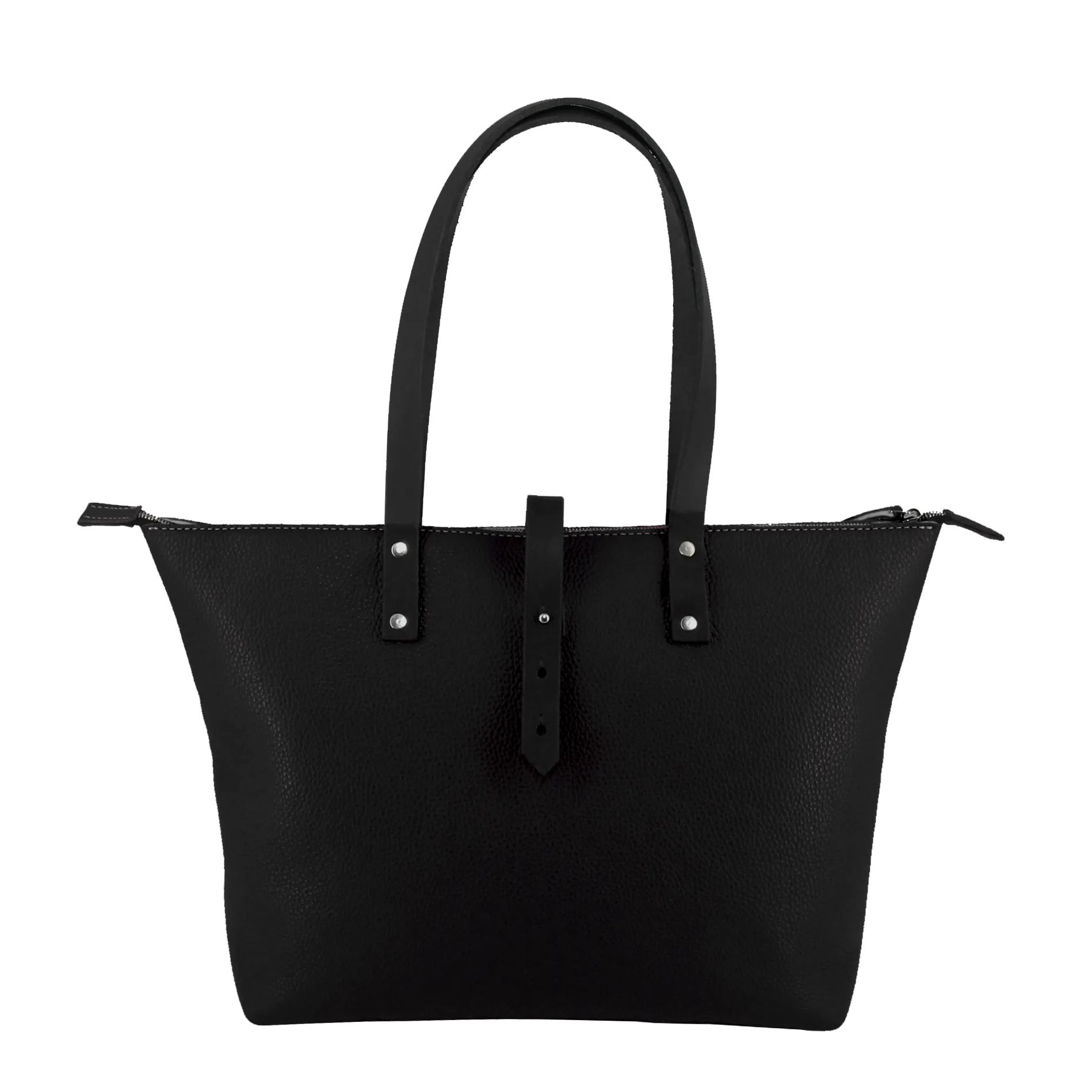 Italian Leather Tote with Wool Felt and Zip - Black and Black