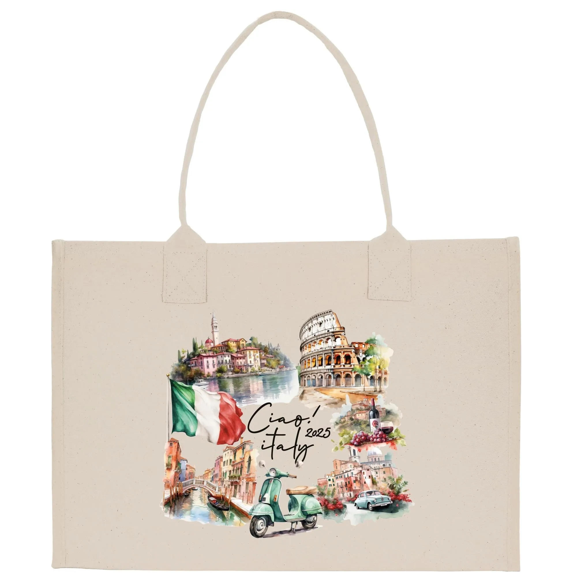 Italy Cotton Canvas Travel Tote Bag Rome Landmarks Tote Rome Traveler Tote Bag Amalfi Coast Italy Souvenir Gift Italy Lover Gift (TRVT1001)