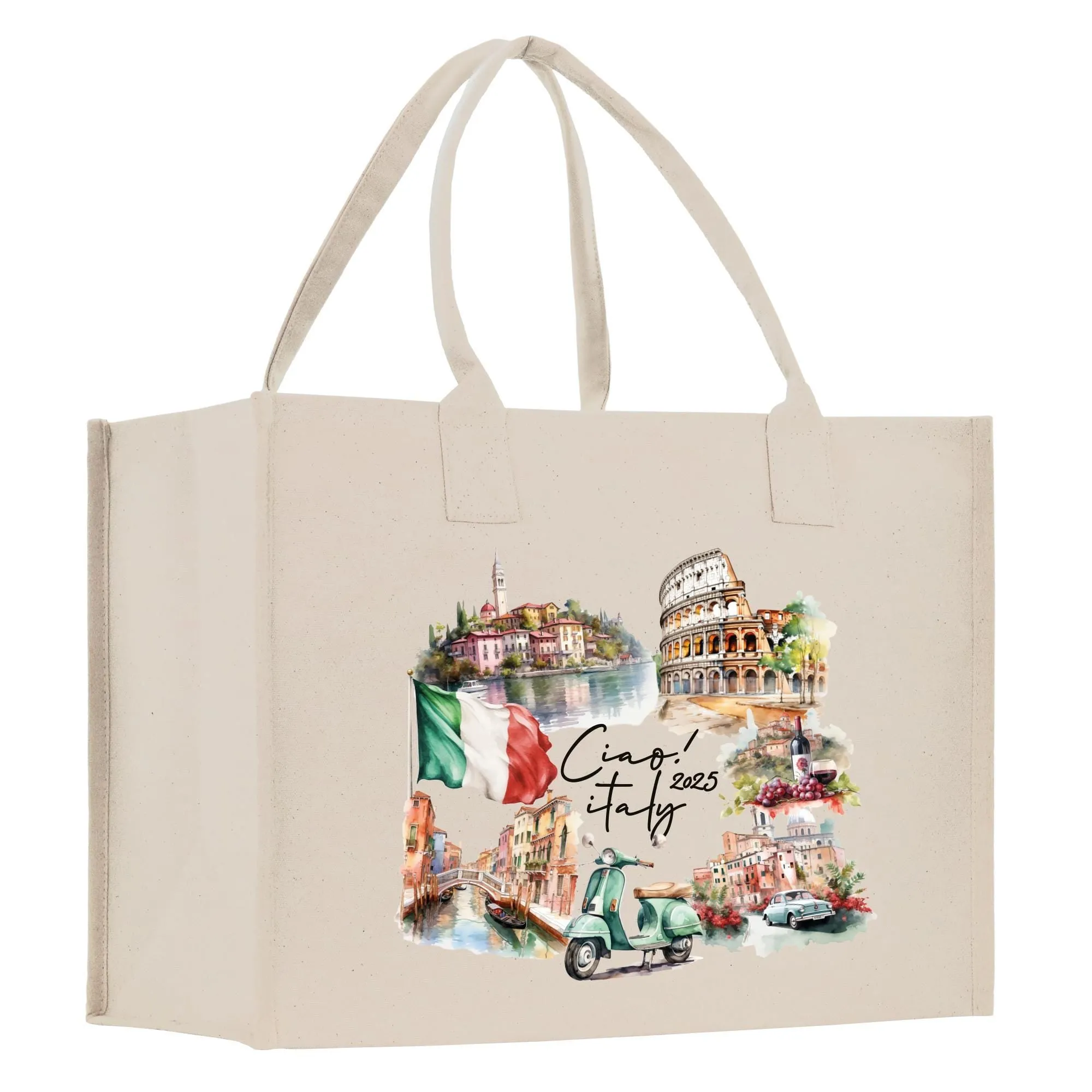 Italy Cotton Canvas Travel Tote Bag Rome Landmarks Tote Rome Traveler Tote Bag Amalfi Coast Italy Souvenir Gift Italy Lover Gift (TRVT1001)