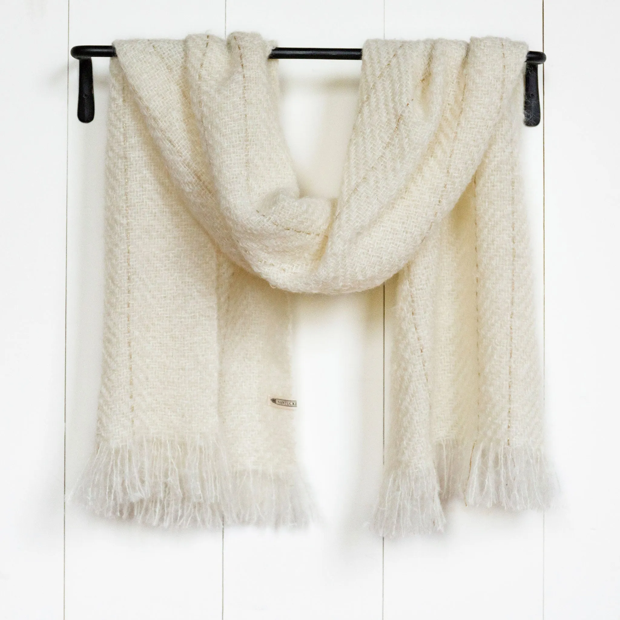 Ivory with Gold Lurex Accents Handwoven Mohair Wrap