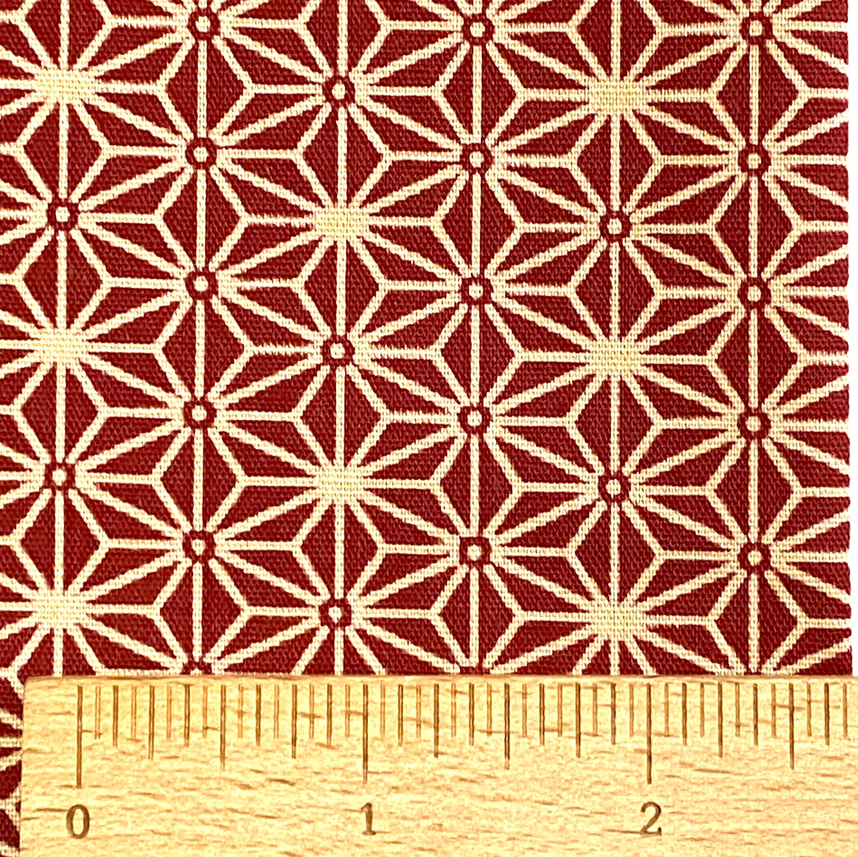 Japanese Cotton, Red Asanoha/Stars/Hemp Leaf  43" wide, By the Full Yard, New Not Vintage,  #SK100-2C