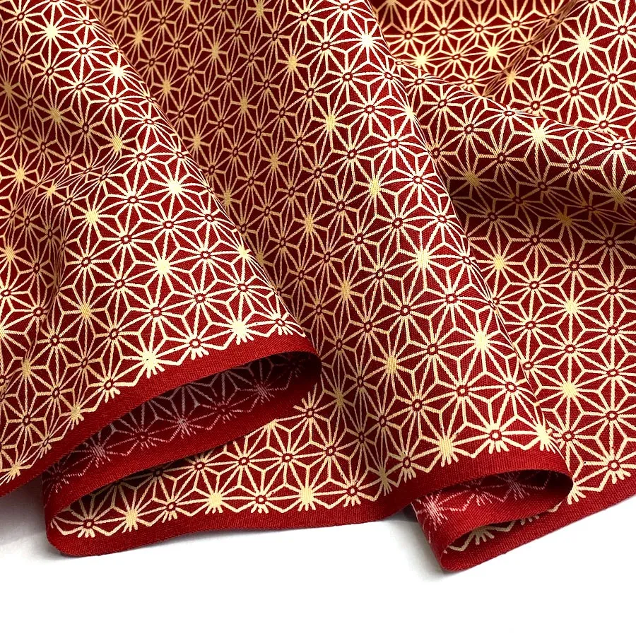 Japanese Cotton, Red Asanoha/Stars/Hemp Leaf  43" wide, By the Full Yard, New Not Vintage,  #SK100-2C