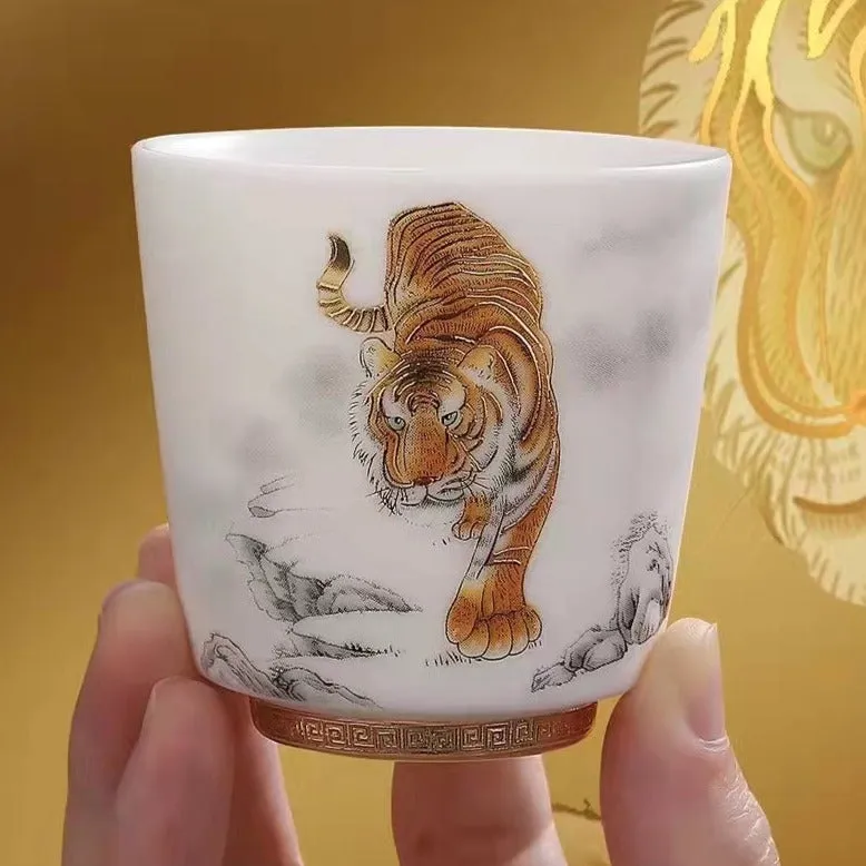 Jingdezhen "Three Tigers Pose" Tea Cup in Gift Box