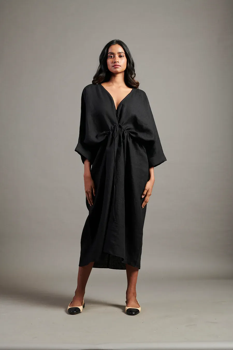 Kohl Linen Gathered Kaftan Dress