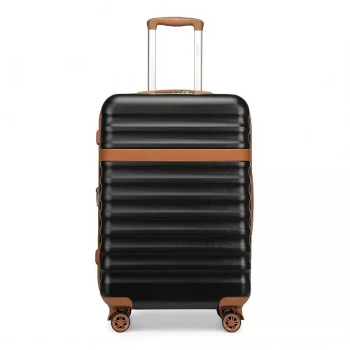 Kono 24 Inch Expandable Lightweight Hard Shell Check-In Suitcase with TSA Lock - Black/Brown