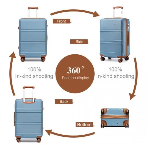 Kono ABS Sculpted Horizontal Design 3 Piece Suitcase Set - Grayish Blue and Brown