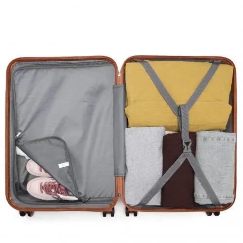 Kono ABS Sculpted Horizontal Design 3 Piece Suitcase Set - Grayish Blue and Brown