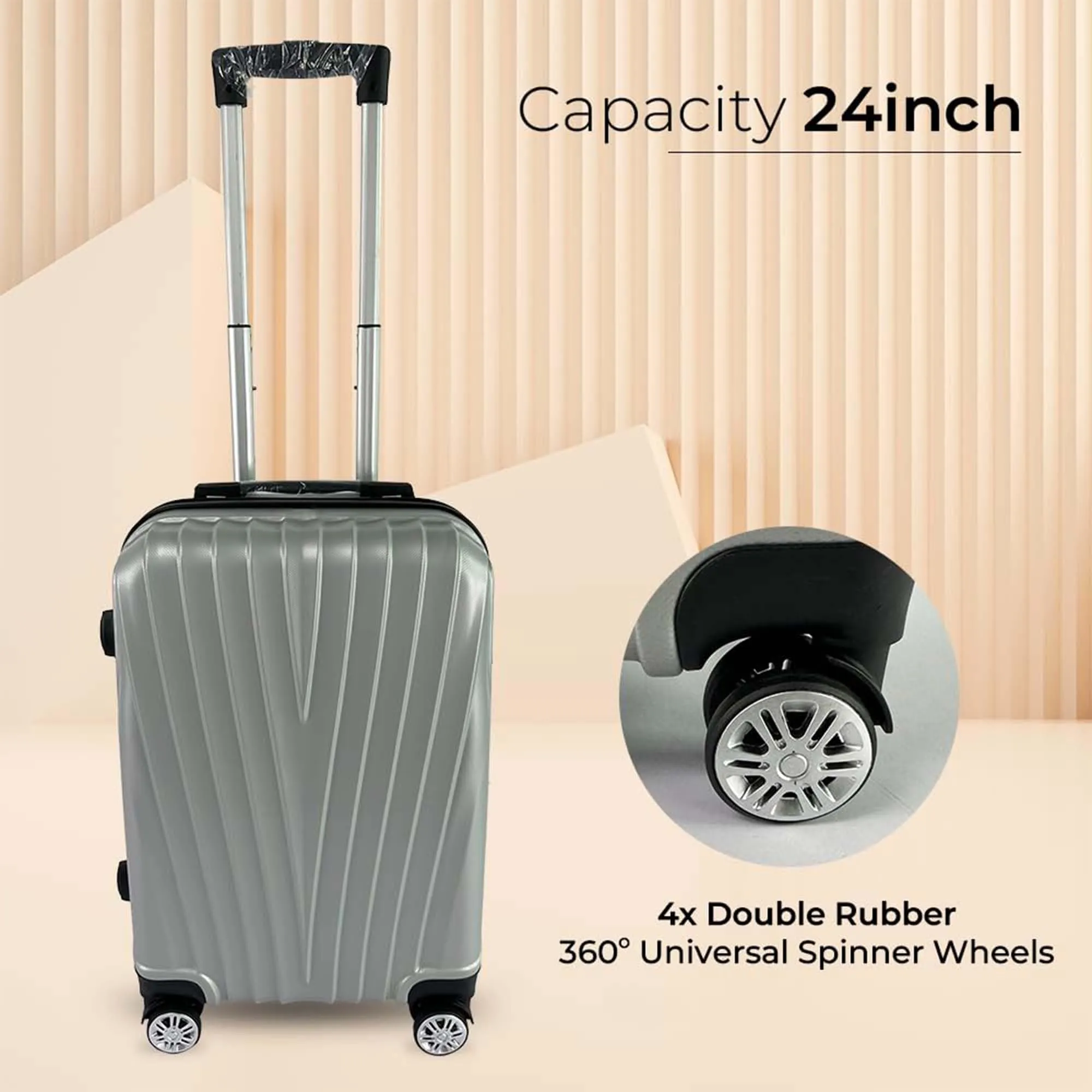 Kuber Industries 24inch Strong & Lightweight Cabin Trolley Bags with 360 Degree Rotating Wheels | Expandable Carry-On Cabin Luggage Suitcase | Bags for Travelling | 611024SIV-Silver